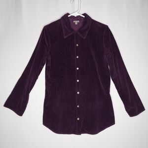 JJill Corduroy Velvet Button Shirt Jacket‎ XS Purple Collar Shacket Tunic Whimsy